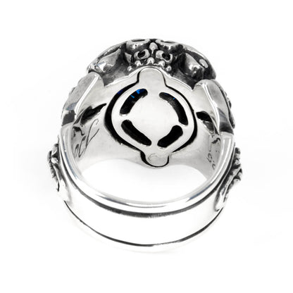 Ring : Scroll Heart w/CZ Stone Blue