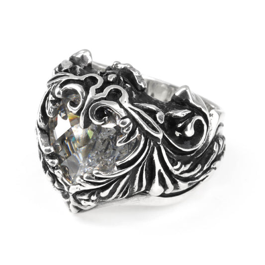 Ring : Scroll Heart w/CZ Stone Clear