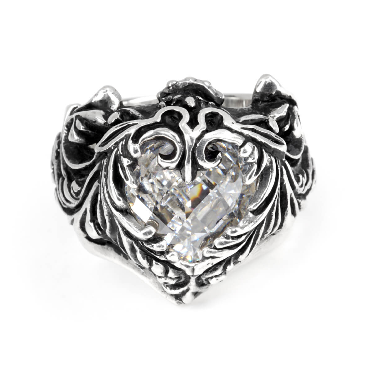 Ring : Scroll Heart w/CZ Stone Clear