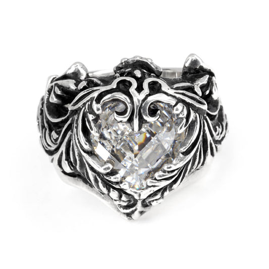 Ring : Scroll Heart w/CZ Stone Clear