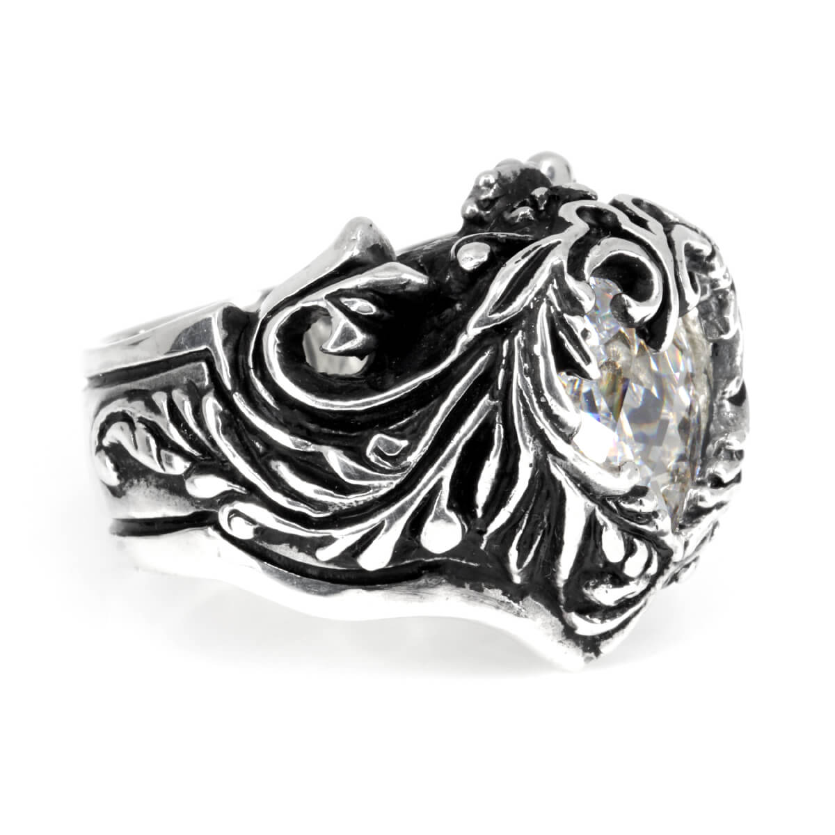 Ring : Scroll Heart w/CZ Stone Clear