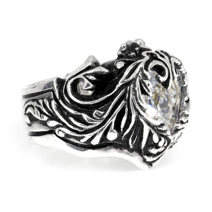 Ring : Scroll Heart w/CZ Stone Clear