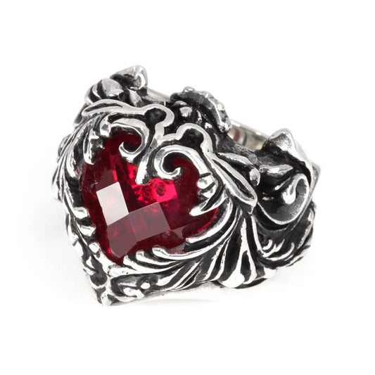 Ring : Scroll Heart w/CZ Stone Red