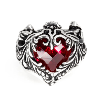 Ring : Scroll Heart w/CZ Stone Red