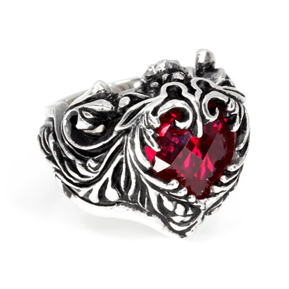 Ring : Scroll Heart w/CZ Stone Red