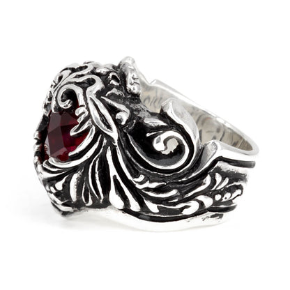 Ring : Scroll Heart w/CZ Stone Red