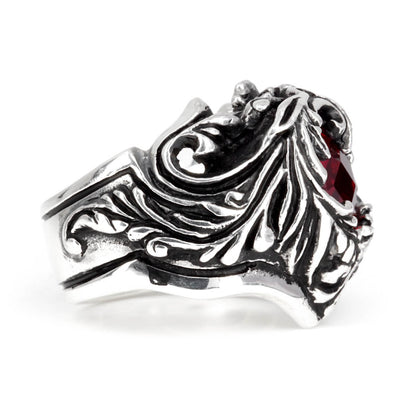 Ring : Scroll Heart w/CZ Stone Red