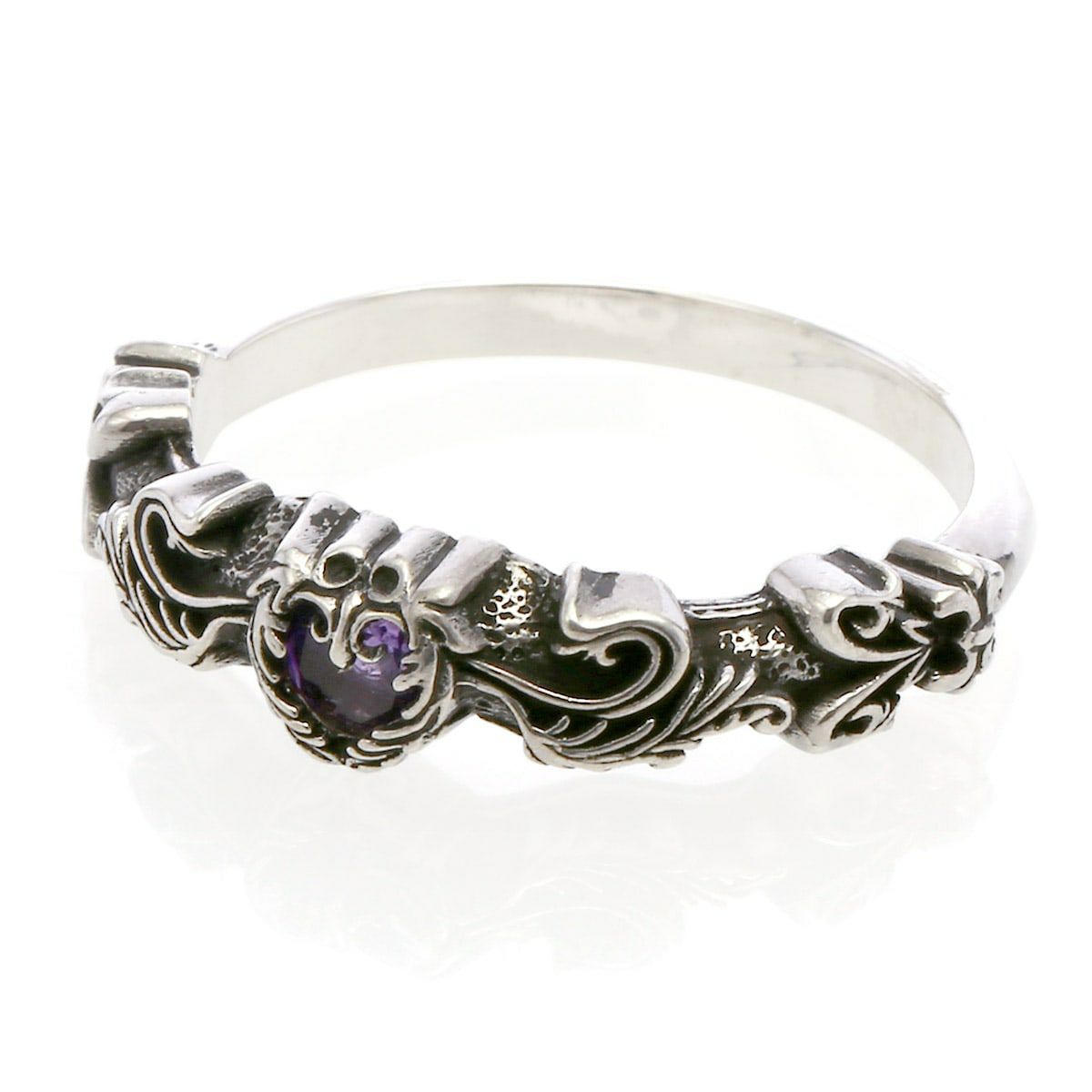 Ring : Narrow Scroll Heart w/Amethyst