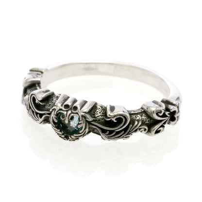 Ring : Narrow Scroll Heart w/Blue Topaz