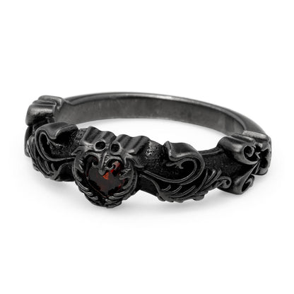 Ring : Narrow Scroll Heart w/Garnet BLK custom