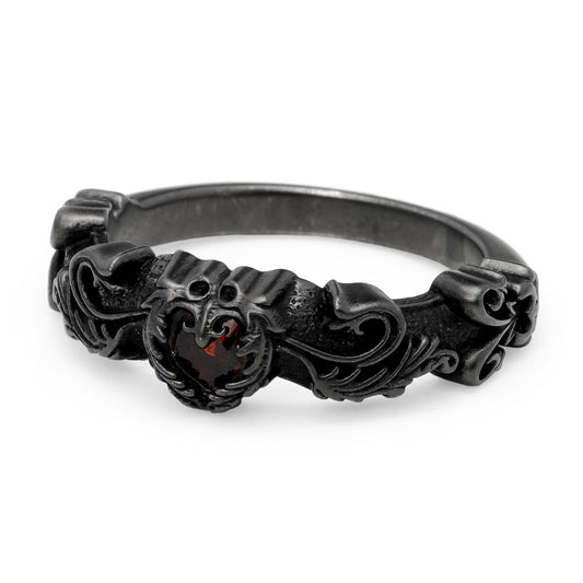 Ring : Narrow Scroll Heart w/Garnet BLK custom