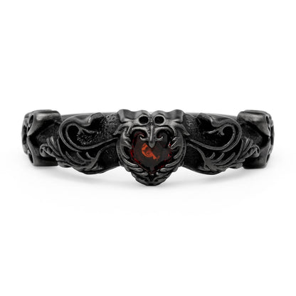 Ring : Narrow Scroll Heart w/Garnet BLK custom