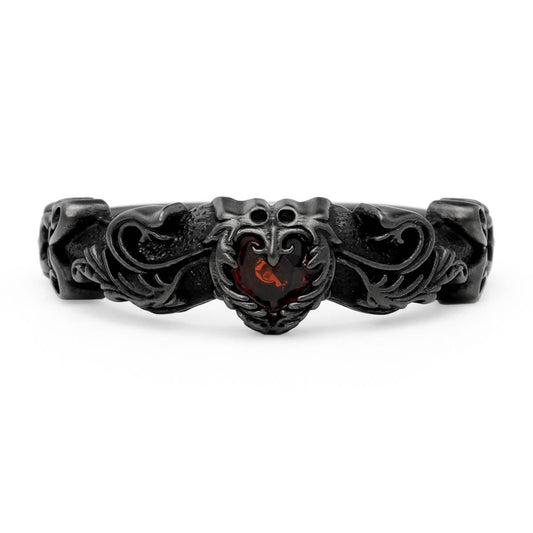Ring : Narrow Scroll Heart w/Garnet BLK custom