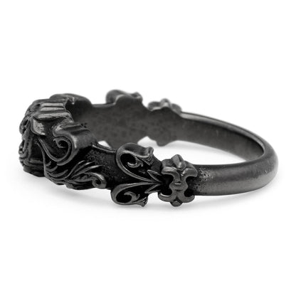 Ring : Narrow Scroll Heart w/Garnet BLK custom