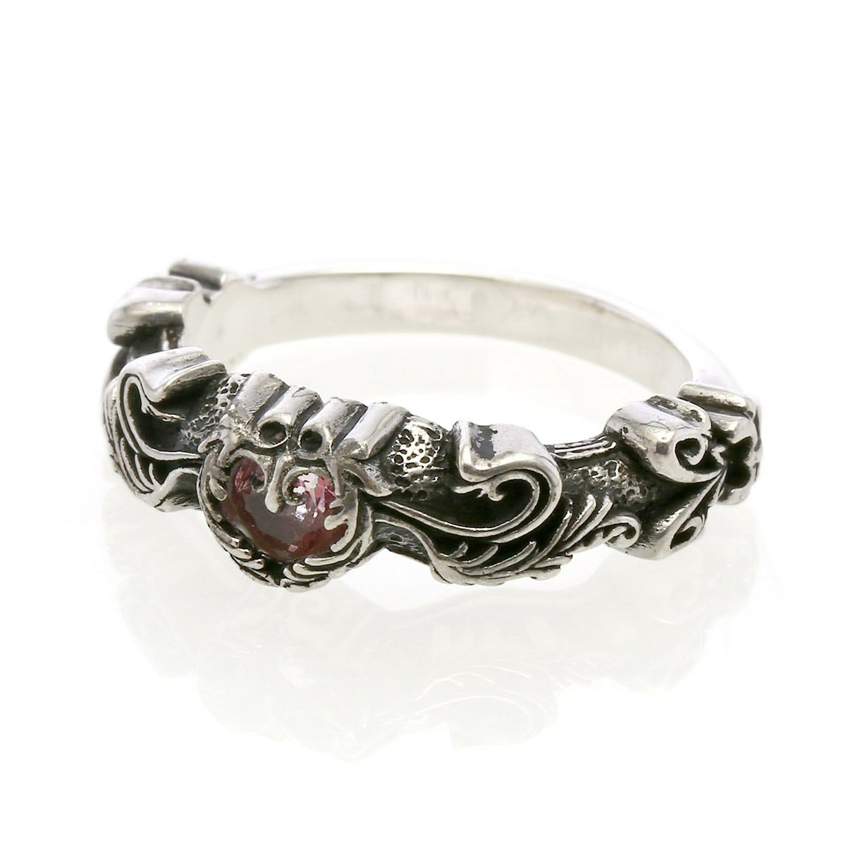 Ring : Narrow Scroll Heart w/Pink Topaz