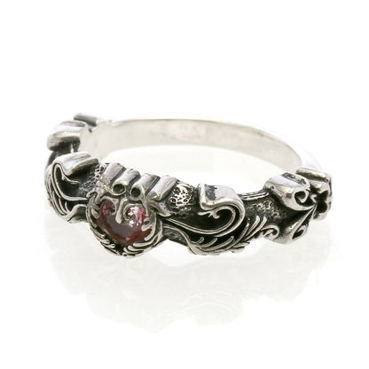 Ring : Narrow Scroll Heart w/Pink Topaz