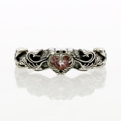 Ring : Narrow Scroll Heart w/Pink Topaz