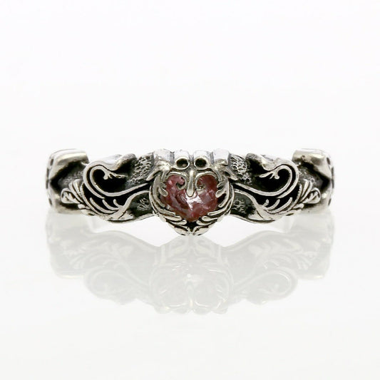 Ring : Narrow Scroll Heart w/Pink Topaz