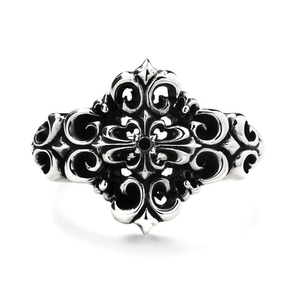 Ring : Small Four Fleur-de-lis w/Stone Cross w/Black Diamond(Cross)
