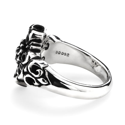 Ring : Small Four Fleur-de-lis w/Stone Cross w/Black Diamond(Cross)