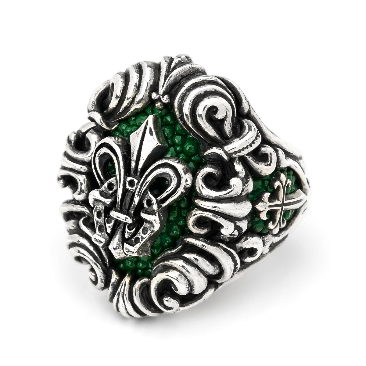 Ring : Dedication Inlay w/Fleur-de-lis Horseshoe w/Stingray Green