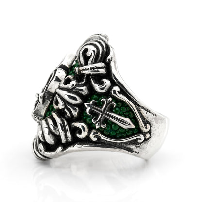 Ring : Dedication Inlay w/Fleur-de-lis Horseshoe w/Stingray Green