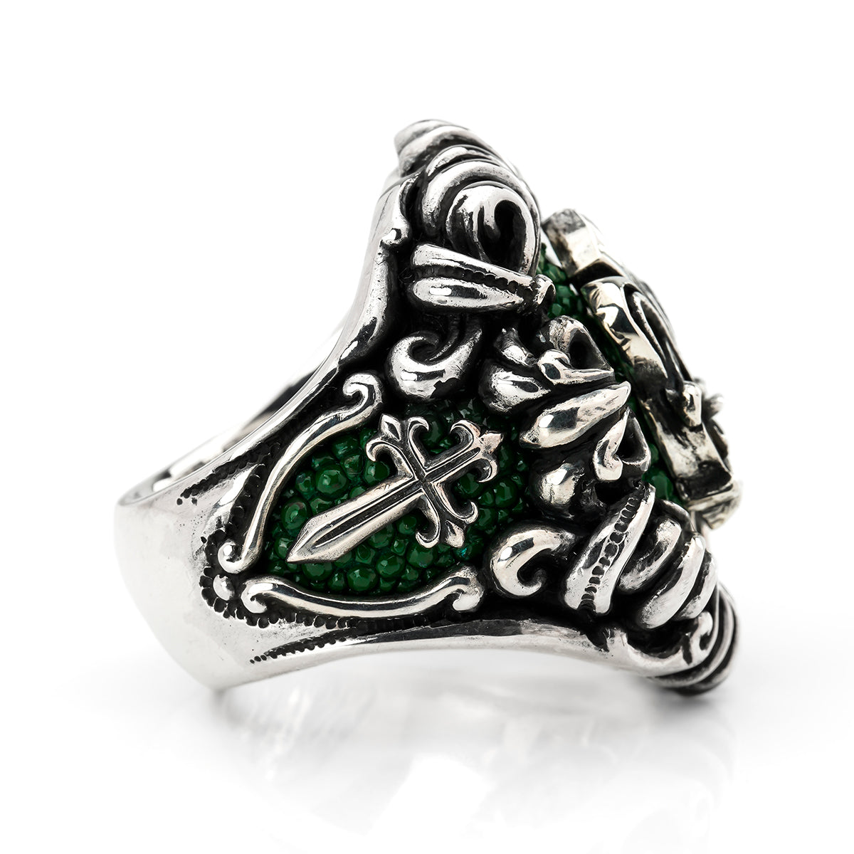 Ring : Dedication Inlay w/Fleur-de-lis Horseshoe w/Stingray Green