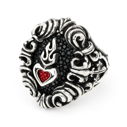 Ring : Dedication Inlay w/Sacred Heart(Inside Stingray) w/Sanded Stingray