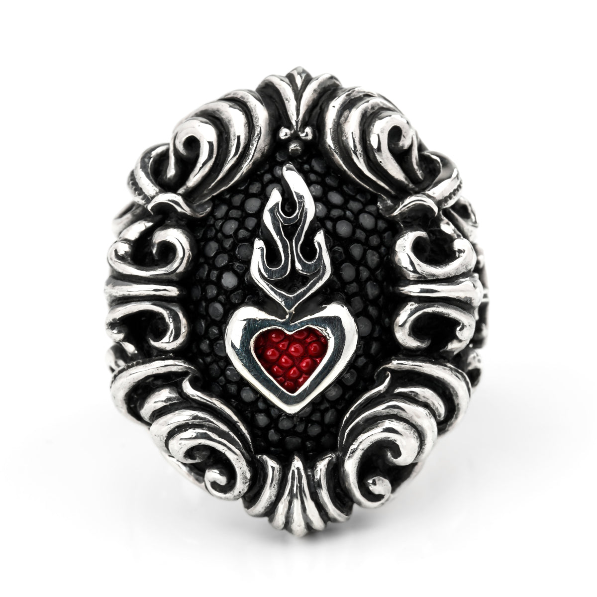 Ring : Dedication Inlay w/Sacred Heart(Inside Stingray) w/Sanded Stingray