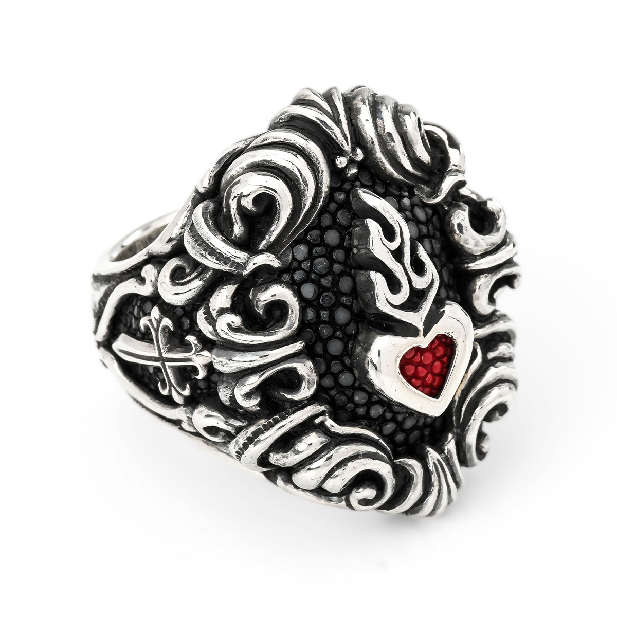 Ring : Dedication Inlay w/Sacred Heart(Inside Stingray) w/Sanded Stingray