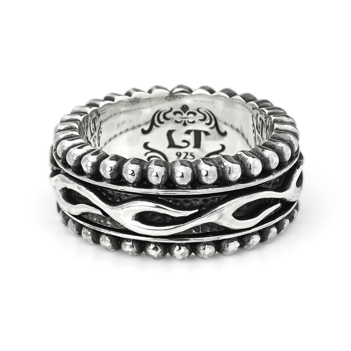 Ring : Narrow Beaded Edge w/Flame Belt