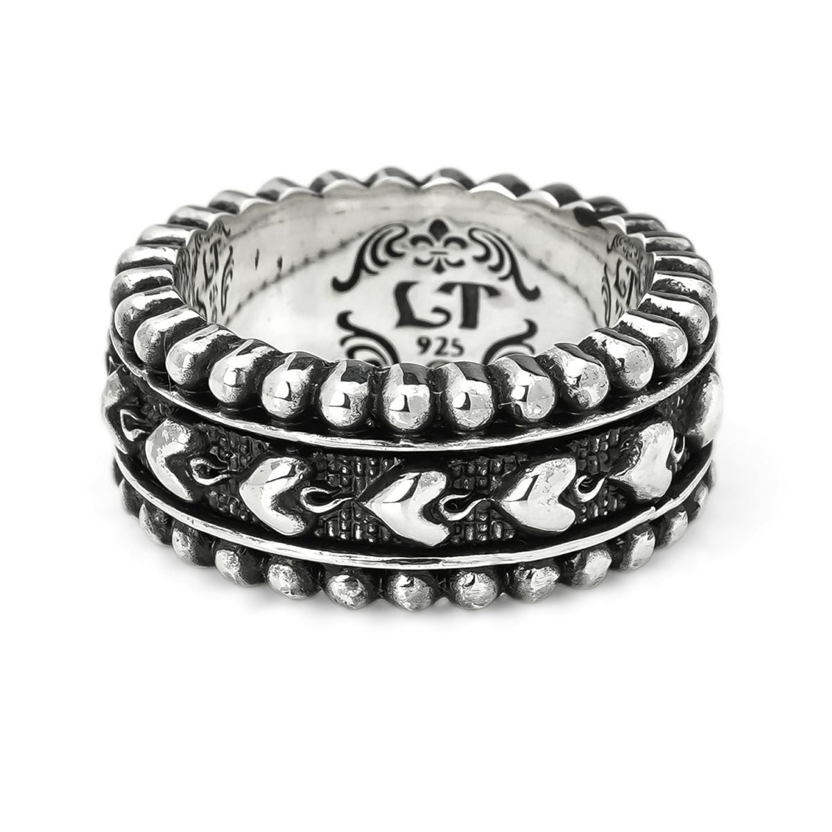 Ring : Narrow Beaded Edge w/Sacred Heart Belt
