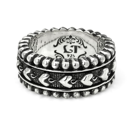 Ring : Narrow Beaded Edge w/Sacred Heart Belt