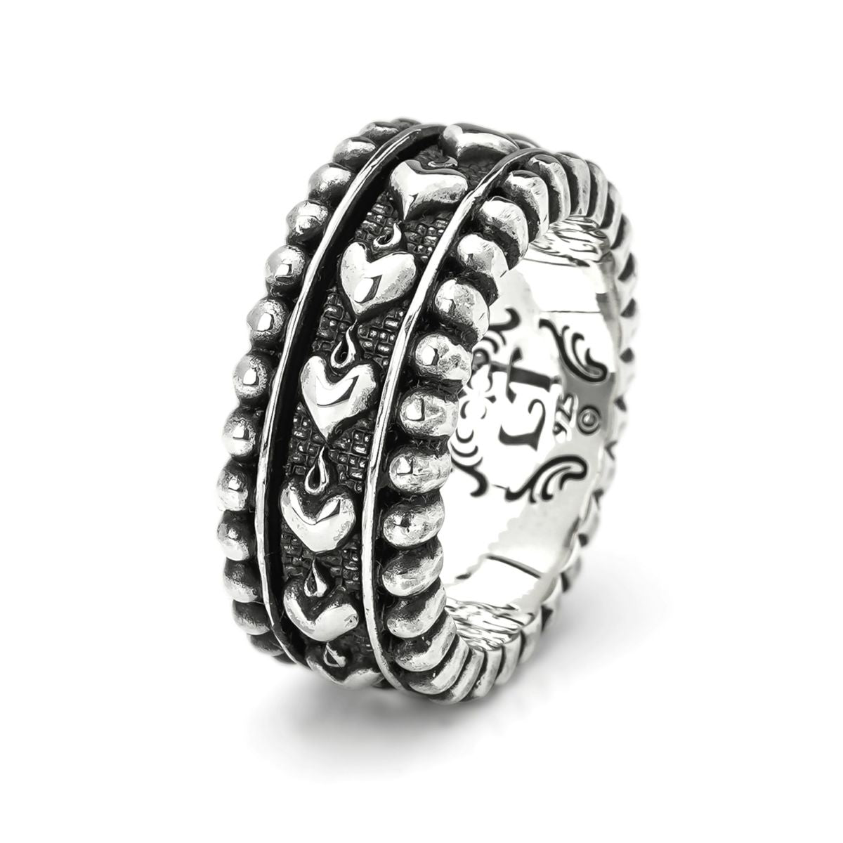 Ring : Narrow Beaded Edge w/Sacred Heart Belt