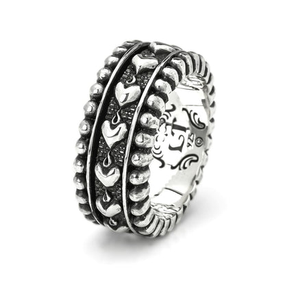 Ring : Narrow Beaded Edge w/Sacred Heart Belt