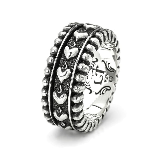 Ring : Narrow Beaded Edge w/Sacred Heart Belt