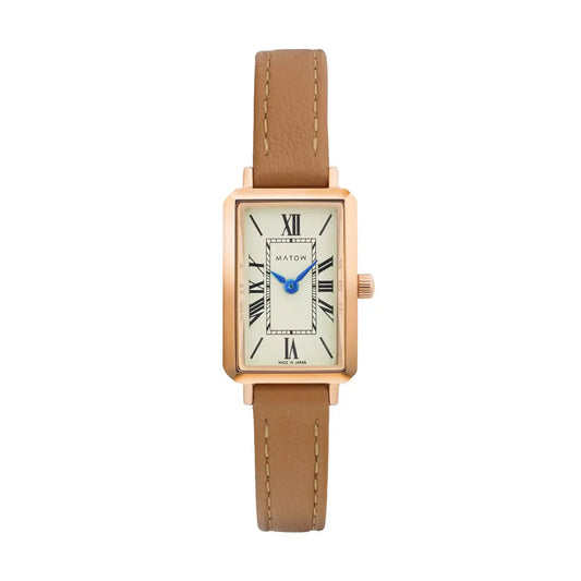 Tsuki Square Rose Gold Cream Beige Leather