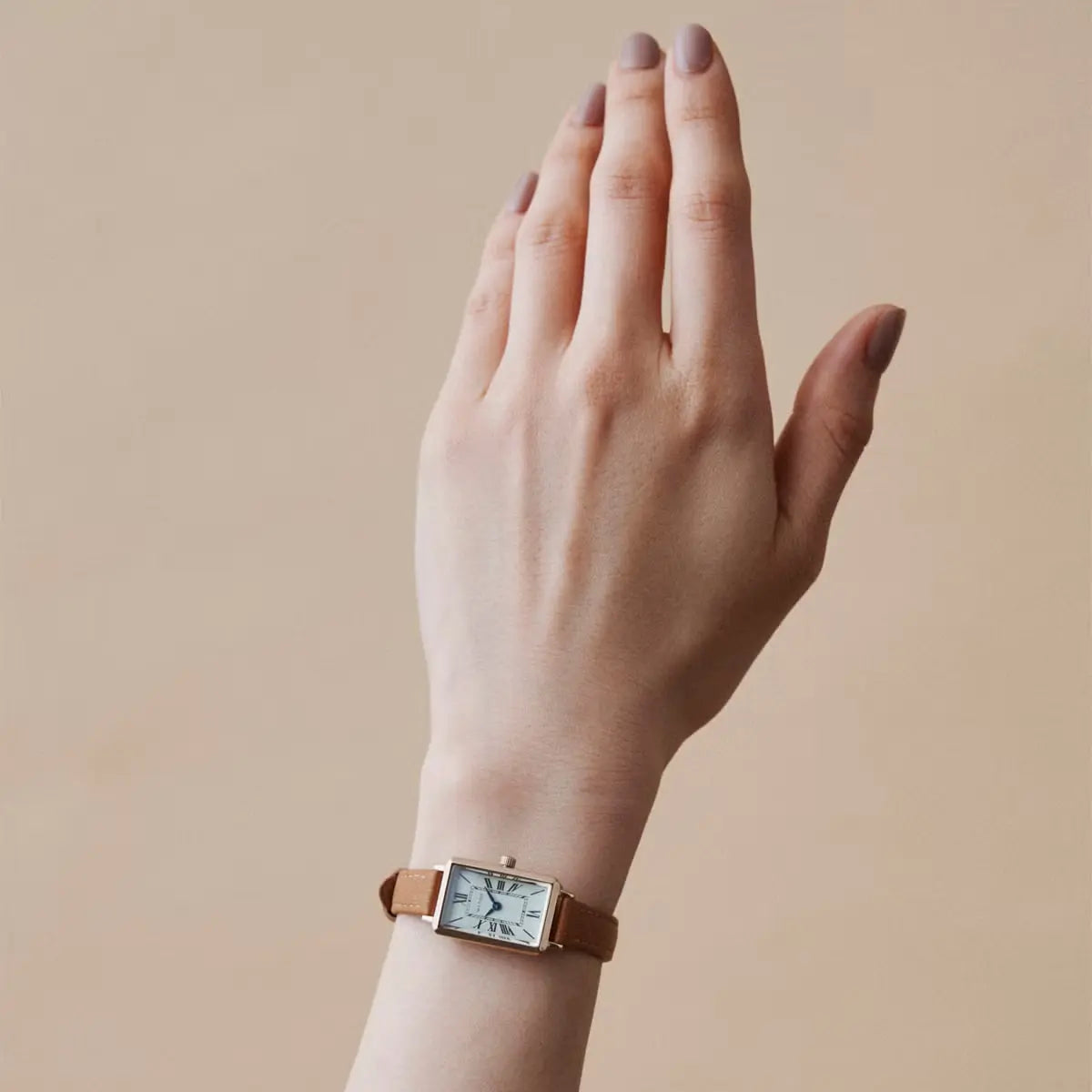 Tsuki Square Rose Gold Cream Beige Leather