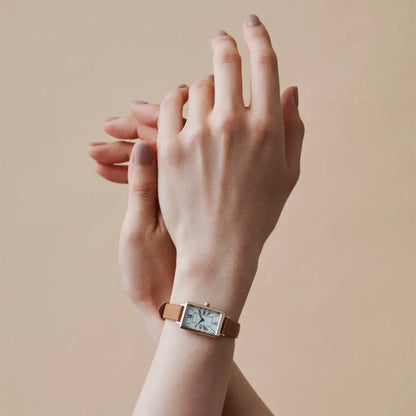 Tsuki Square Rose Gold Cream Beige Leather