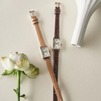 Tsuki Square Rose Gold Cream Beige Leather