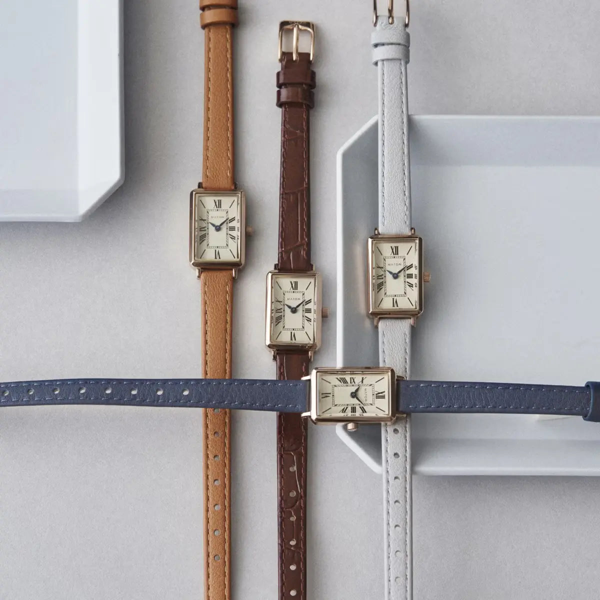 Tsuki Square Rose Gold Cream Beige Leather