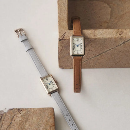 Tsuki Square Rose Gold Cream Beige Leather