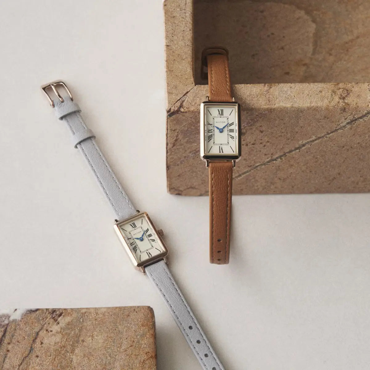 Tsuki Square Rose Gold Cream White Gray Leather