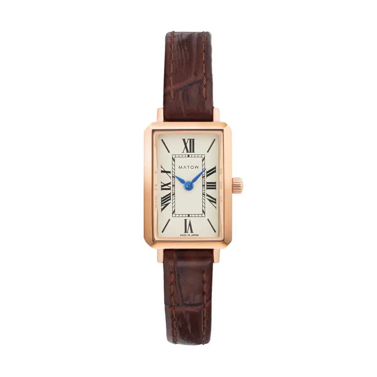 Tsuki Square Rose Gold Cream Embossed Dark Brown Leather