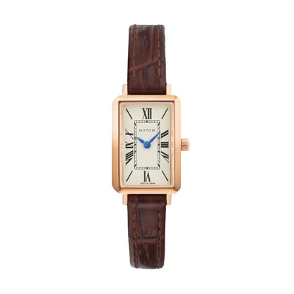 Tsuki Square Rose Gold Cream Embossed Dark Brown Leather