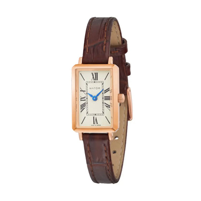 Tsuki Square Rose Gold Cream Embossed Dark Brown Leather