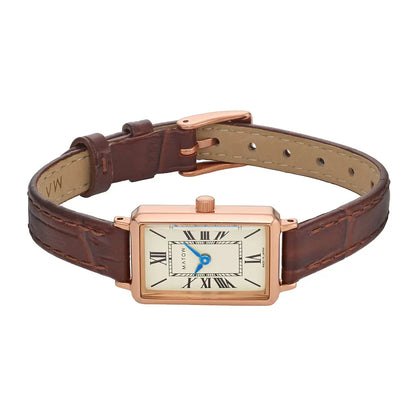 Tsuki Square Rose Gold Cream Embossed Dark Brown Leather