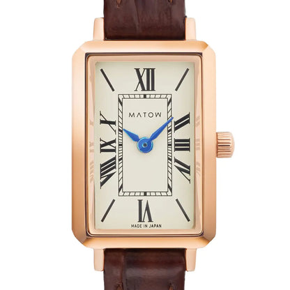 Tsuki Square Rose Gold Cream Embossed Dark Brown Leather