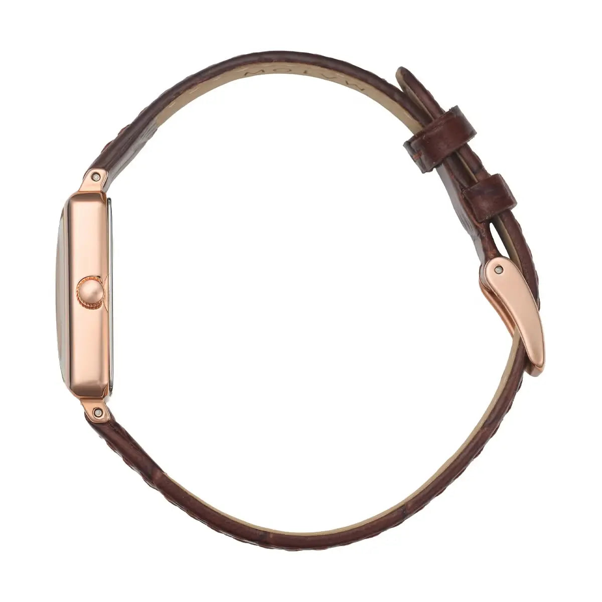 Tsuki Square Rose Gold Cream Embossed Dark Brown Leather