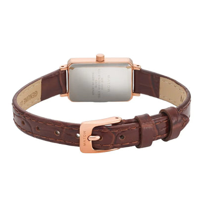 Tsuki Square Rose Gold Cream Embossed Dark Brown Leather